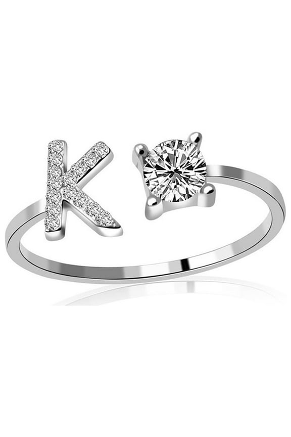 Ladies' jewelry Initial Letter Ring for Women Silver Stackable Alphabet Rings with Initial Adjustable Crystal Inlaid Initial Rings Gifts Above