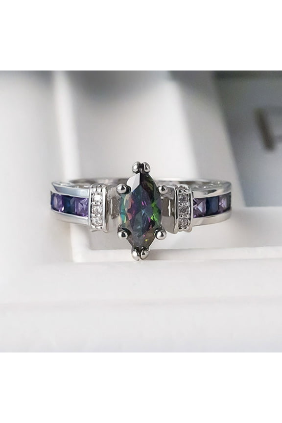 Ladies' jewelry Marquise Cut Cubic Zirconia Simulated Diamond Moissanite 3 Stone Engagement Rings for Women Round Cut 925 Sterling Silver Anniversary Wedding Promise Open Adjustable Ring