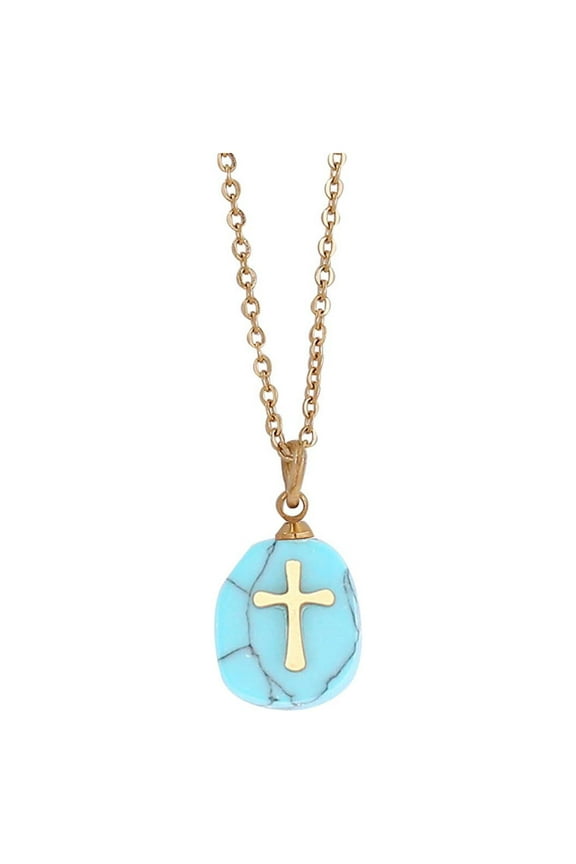 Ladies' jewelry Natural stone cross necklace women's simple clavicle chain stainless steel necklace