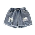 thumbnail image 1 of Wioihee Little&Big Girls Summer Denim Shorts Elastic Waistband Flower Ripped Jeans for Middle School Students Blue 5-6 Years, 1 of 1