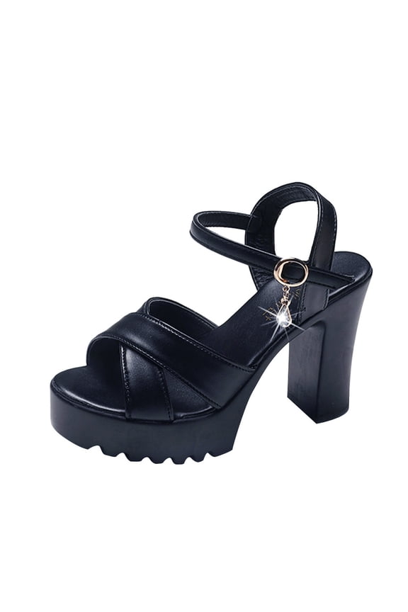 Low Heel Sandals for Women Casual Shoes High Thick Heels Sandals Closed Toe Ankle Strap Shoes Black 6(37)