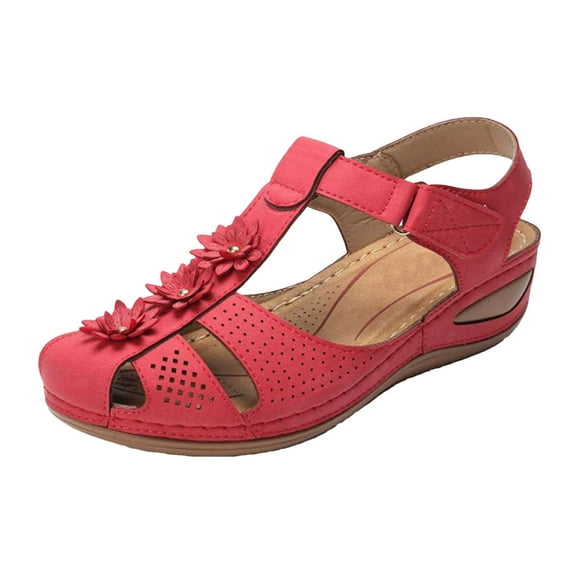 Wioihee Low Heel Sandals for Women Casual Shoes High Thick Heels Sandals Closed Toe Ankle Strap Shoes Red 10(44)
