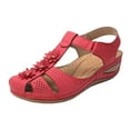 thumbnail image 1 of Wioihee Low Heel Sandals for Women Casual Shoes High Thick Heels Sandals Closed Toe Ankle Strap Shoes Red 7.5(40), 1 of 1