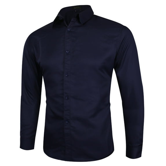 Wioihee Men's Business Dress Shirts Wrinkle Free Long Sleeve Regular Fit Dress Shirt Textured Casual Button Down Shirts Blue XXXXXL(XXXXXL)