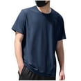 thumbnail image 1 of Wioihee Men's Casual Summer Short Sleeved Solid Color Round Neck Fitness Blouses Shirts Navy-B M(M), 1 of 5