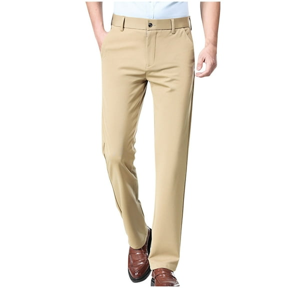 Wioihee Men's Classic-Fit Wrinkle-Resistant Flat-Front Dress Pant Khaki 8(L)