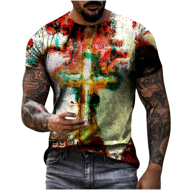 Wioihee Men's Fashion Jesus Cross 3D Print T-Shirt Short Wioihee Men's Fashion Jesus Cross 3D Print T-Shirt Short
