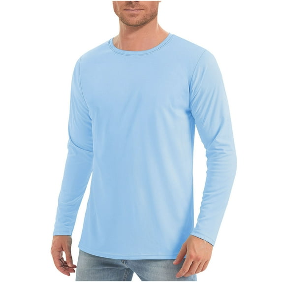Wioihee Men's UPF 50+ UV Sun Protection T-Shirt Long Sleeve Running Fishing Quick Dry Rash Guard Shirts Light Blue 8(L)