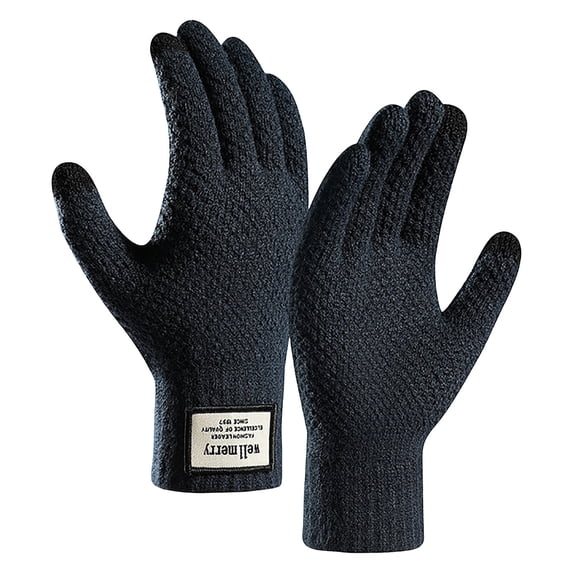 Wioihee Men's Winter Touch Screen Gloves Anti-Slip thermal Gloves Knit Mens Gloves Thickened Warm Lining for Running Sport Navy