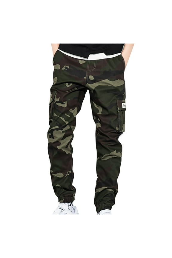 Mens Camo Pants Regular Big and Tall Multi Pockets Camouflage Cargo Pants Casual Loose Work Utility Trousers Green XXXXXXL