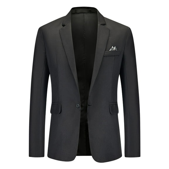 Wioihee Mens Casual Slim Fit Suit Jacket 1 Button Daily Blazer Business Sport Coat Tops Black 4(S)