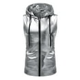 thumbnail image 1 of Wioihee Mens Hipster Metallic Zip Up Sleeveless Hooded Vest T Shirt with Kangaroo Pocket,Cyberpunk Clothing on Silver 4(M), 1 of 3