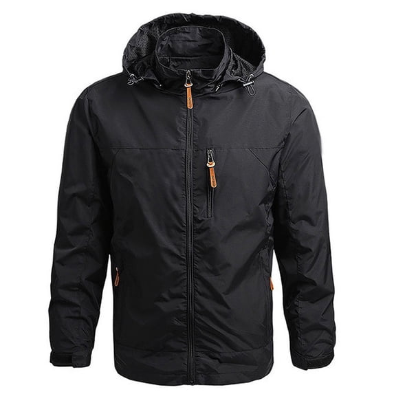 Wioihee Mens Lightweight Hooded Waterproof Rain Jacket Breathable Raincoat Shell for Outdoor Mountain Hiking Detachable hood Black 6(M)