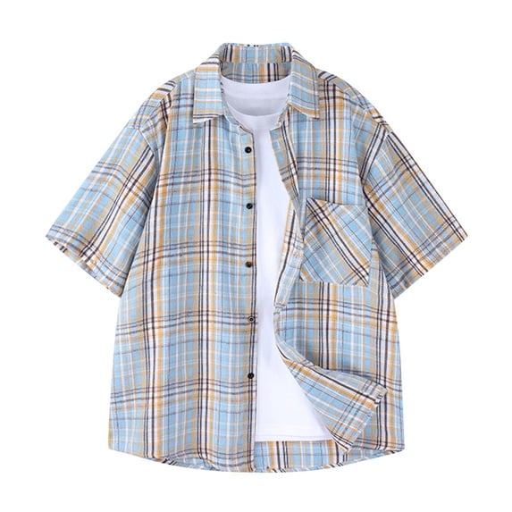 Wioihee Mens Shirts Short Sleeve Shirts for Men Casual Button Down Vintage Plaid Soft Mens Button Up Shirts Short Sleeve with Pocket Beige 12(XXXL)