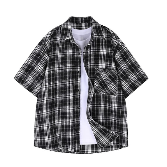 Wioihee Mens Shirts Short Sleeve Shirts for Men Casual Button Down Vintage Plaid Soft Mens Button Up Shirts Short Sleeve with Pocket Black 4(M)