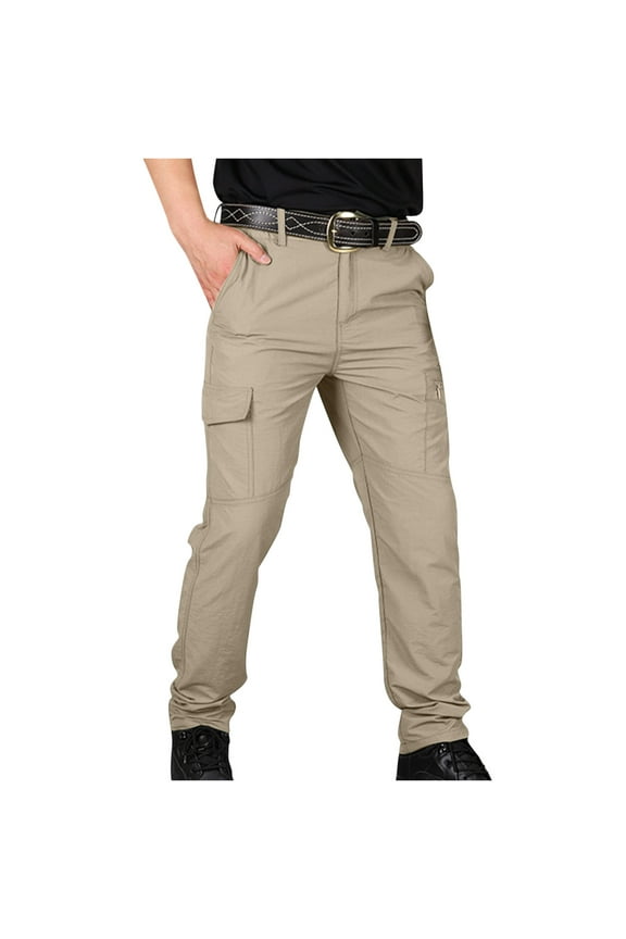 Mens Waterproof Hiking Pants, Outdoor Snow Ski Fishing Fleece Lined Insulated Soft Shell Winter Pants with Multi-Pocket Khaki 4(S)