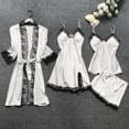 thumbnail image 1 of Wioihee Pajama Sets for Women Satin Lace Robe Dress Sleepwear Nightdress Pajamas 4Pcs Set White 10(XL), 1 of 3