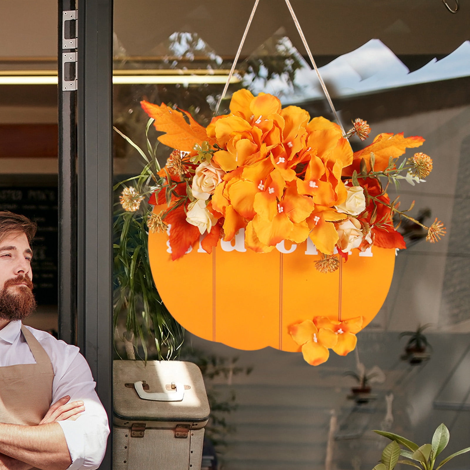 Wioihee Pumpkin Sign Thanksgiving Day Door Sign Wooden Home Sign