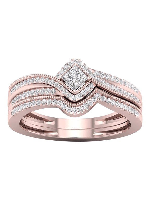 Rhinestone Rings Set for Women 2PCS Stackable Ring Bands Engagement Wedding