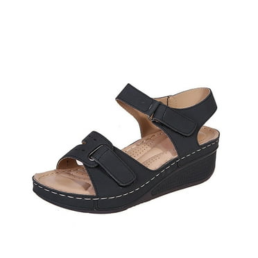 Wioihee Sandals for Women Flat Ankle Strap and Adjustable Buckle Sandals for Women Black 7(39)