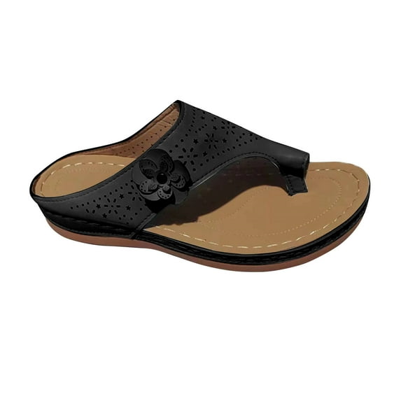 Wioihee Sandals for Women Wedge Shoes: Comfortable Orthopedic Sandals Womens Dressy Summer Flip Flops Casual Walking Wedges Black 9.5(43)