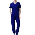 thumbnail image 1 of Wioihee Scrubs Medical Uniform Women and Man Scrubs Set Medical Scrubs Short Sleeve V Neck Top and Long Pants Blue 8(L), 1 of 2