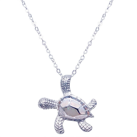 Wioihee Sea Turtle Ocean Blue Fire Opal Inlay Jewelry Necklace