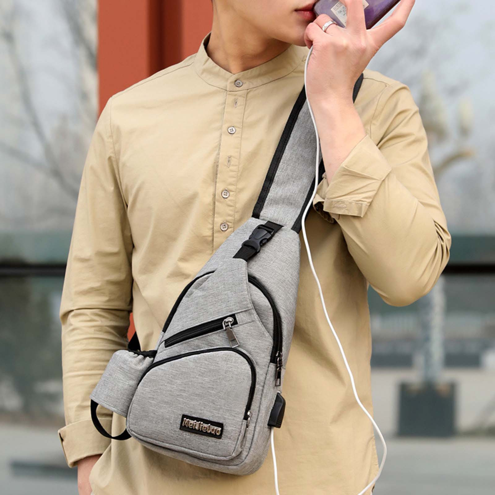 Wioihee Shoulder Strap Bag Messenger Backpack with USB Hole Shoulder