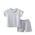 thumbnail image 1 of Wioihee Summer 2 Piece Short Set for Toddler Kid Girls and Boys Cartoon Print Solid Color T-shirt Baby Clothes Short Sleeved Shorts Set 0-3 Years Gray 4 Month(80), 1 of 3