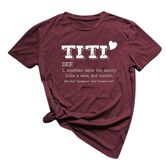 Wioihee T-Shirt for Women Titi Funny Letter Print Short Sleeve Crew Neck Graphic Tops T Shirt Casual Aunt Auntie Tees Shirts Blouse Wine XL(XL)