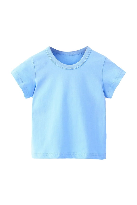 Wioihee Toddler Baby T-shirt Boys Girl Comfortable Solid Color Short Sleeve Cotton T-shirt Top Light Blue 18-24Months