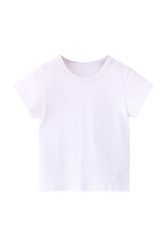 Wioihee Toddler Baby T-shirt Boys Girl Comfortable Solid Color Short Sleeve Cotton T-shirt Top White 3-4Years