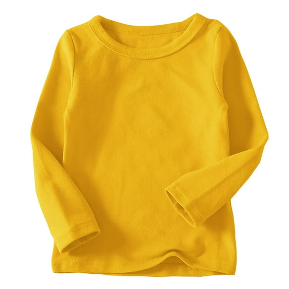 Wioihee Toddler Kids Boys Girls Shirts Fashion Solid Color Round Neck Long Sleeve T-Shirt Top Yellow 2 Years