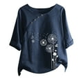 thumbnail image 1 of Wioihee Women'S Casual Button Floral Print O-Neck tops Short Sleeve T-Short Blouse (Navy 12(XL)), 1 of 5