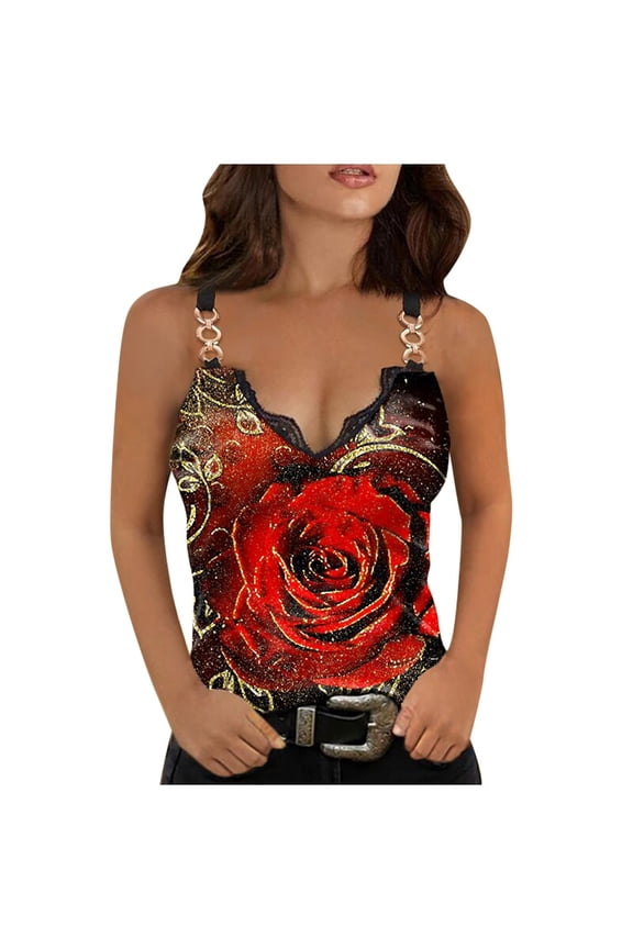 Women'S Chain Vest Summer Loose Casual Butterfly Print Sexy Unique V-Neck Blouse