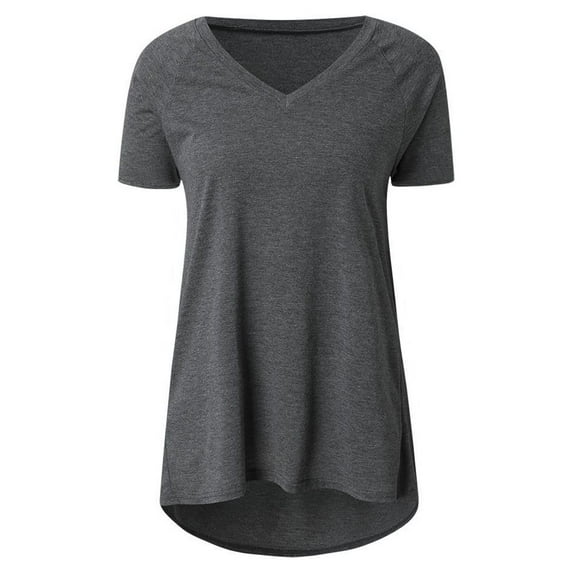 Wioihee Women'S Plus Size Print V Neck Blouse Short Sleeved Long T-Shirt (Gray XXXXXL)