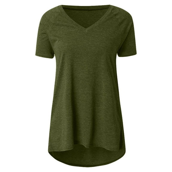 Wioihee Women'S Plus Size Print V Neck Blouse Short Sleeved Long T-Shirt (Green L)