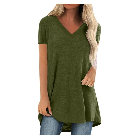 Wioihee Women'S Plus Size Print V Neck Blouse Short Sleeved Long T-Shirt (Green XXXXXL)