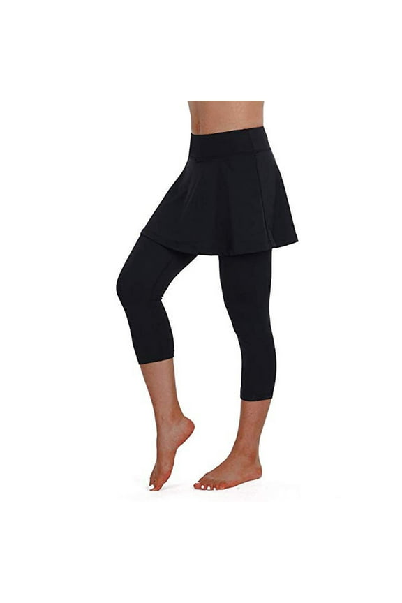 Women Tennis Skirted Leggings with Pockets, Capris Yoga Leggings with Skirts&Tennis Pickleball Clothing