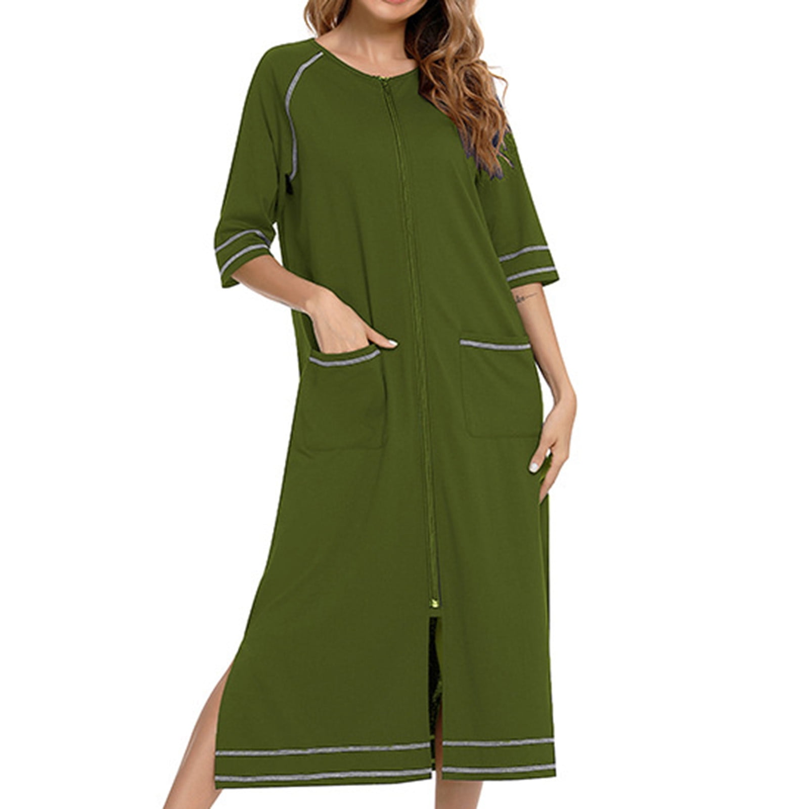 FIOPHY Women Zipper Robe Short Sleeve Bathrobe Lightweight Sleepwear