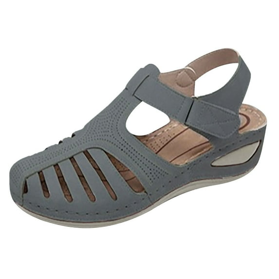 Wioihee Womens Summer Sandals Casual Bohemia Gladiator Closed Toe Wedge Shoes Comfort Ankle Strap Slip On Platform Sandals Gray 8(39)