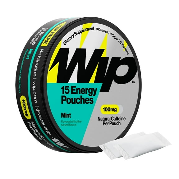 Wip Energy Pouches | 100mg Natural Caffeine | Vitamins and Minerals | Mint | 15 Pouches Per Can | 1 Can
