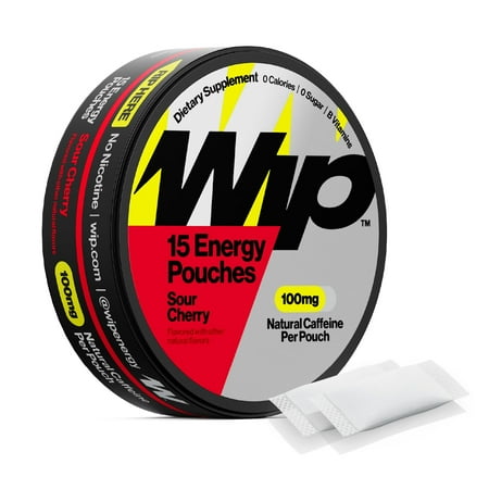 Wip Energy Pouches | 100mg Natural Caffeine | Vitamins and Minerals | Sour Cherry | 15 Pouches Per Can | 1 Can
