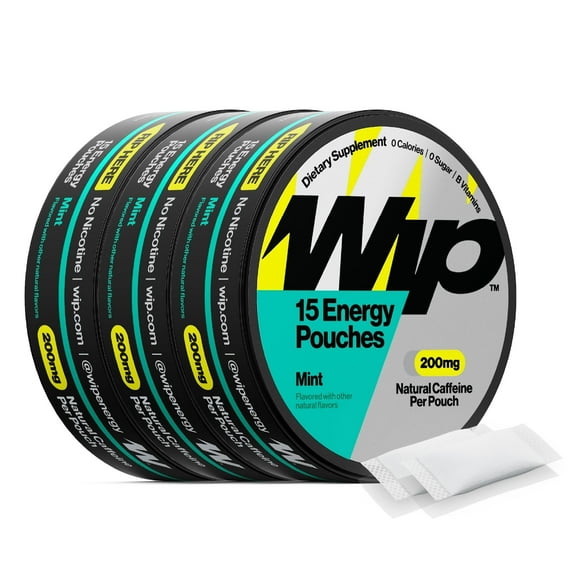 Wip Energy Pouches | 200mg Natural Caffeine | Vitamins and Minerals | Mint | 15 Pouches Per Can | 3 Cans
