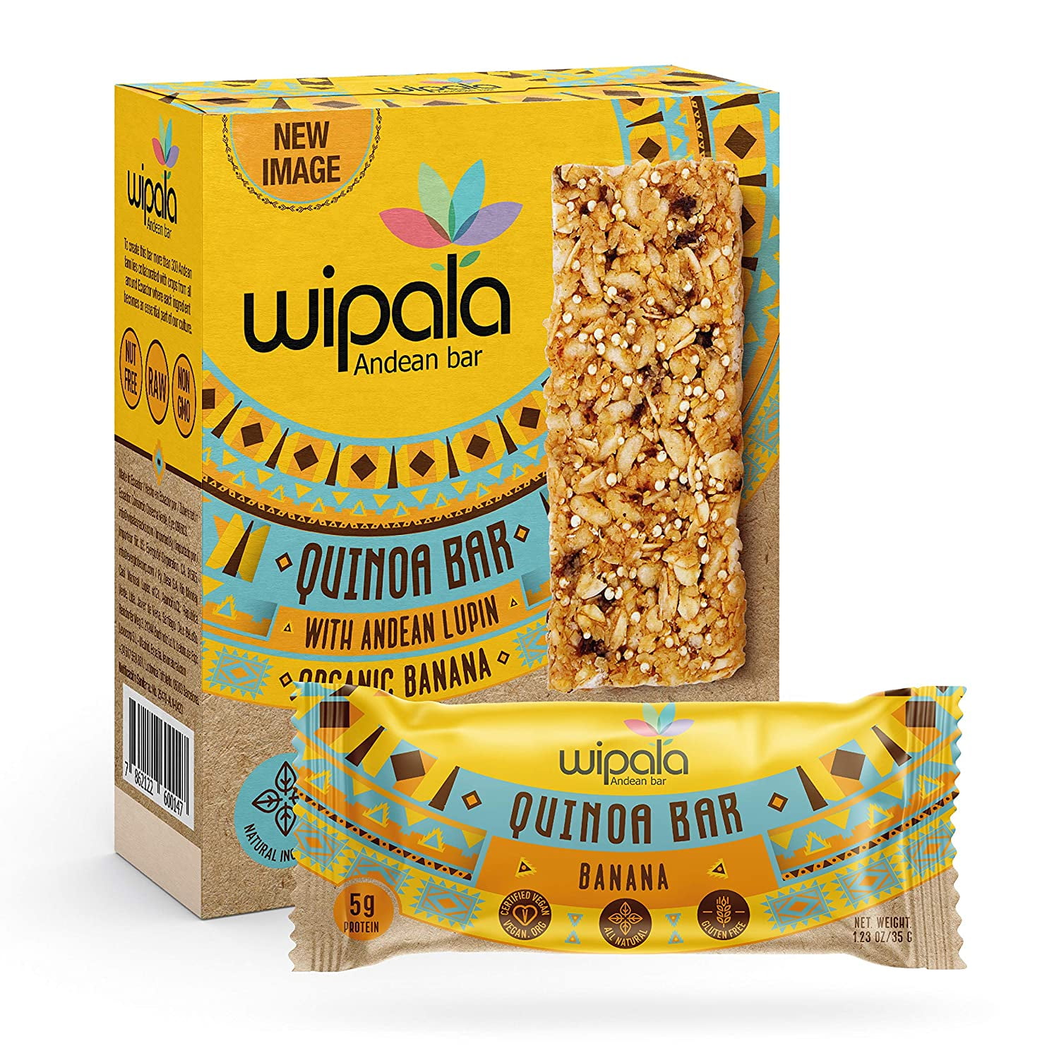 Wipala Crunchy Banana Protein Bars Healthy Snack Energy Bar with Quinoa and Andean Lupin Snack