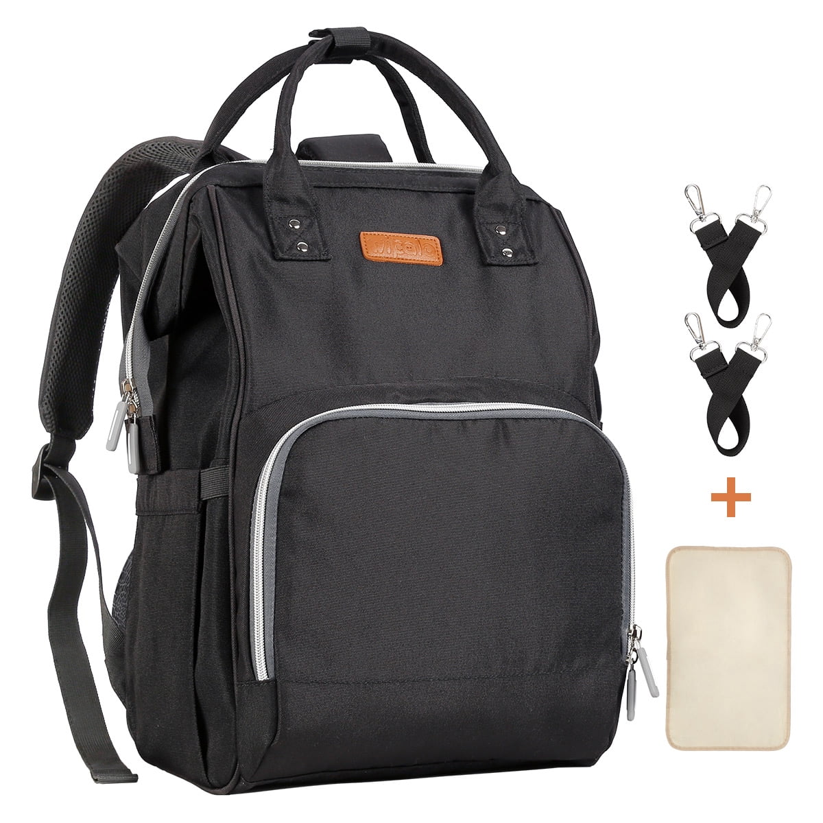 Wipalo Waterproof Large Capacity Backpack Diaper Bag, Black