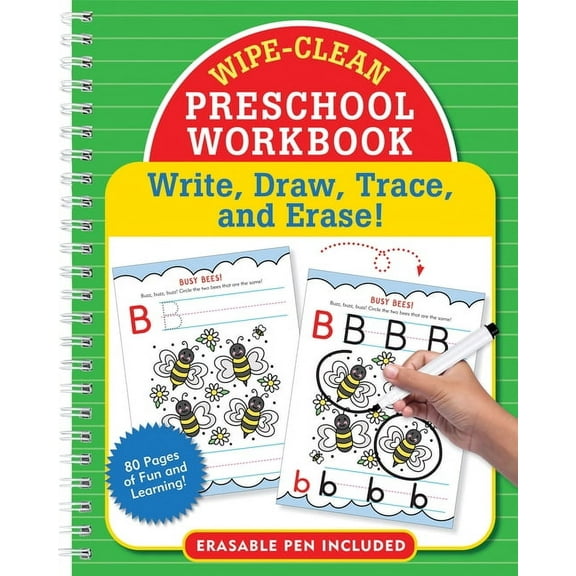 Wipe-Clean Preschool Workbook - Pre-K Practice for Letters, Numbers, and Fine Motor Skills: Write, Draw, Trace, and Eras, (Spiral-Bound)