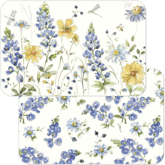 Wipe-Clean Reversible Decofoam Placemats, Lovely Blues, Set of 2, Made in The USA