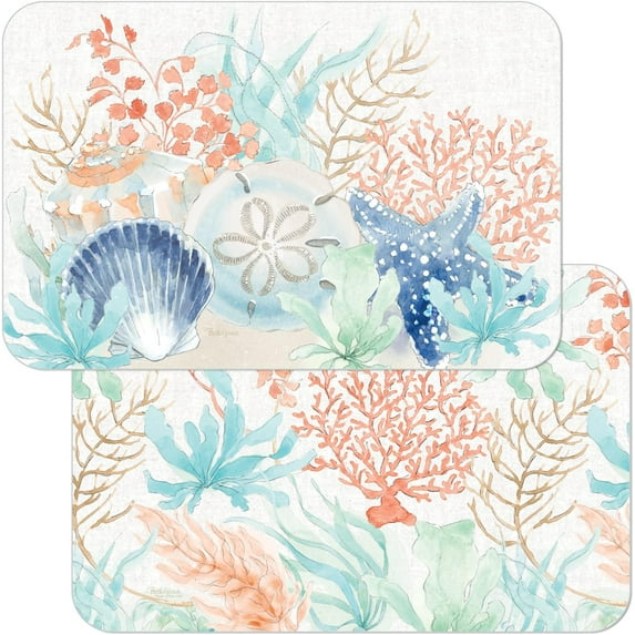 Wipe-Clean Reversible Decofoam Placemats, Seaside, Set of 2, Made in The USA
