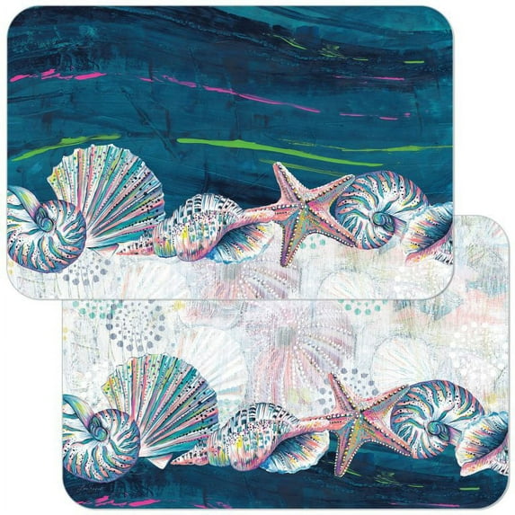 Wipe-Clean Reversible Placemats - Set of 2 - Made in the USA - Jewels of the Sea